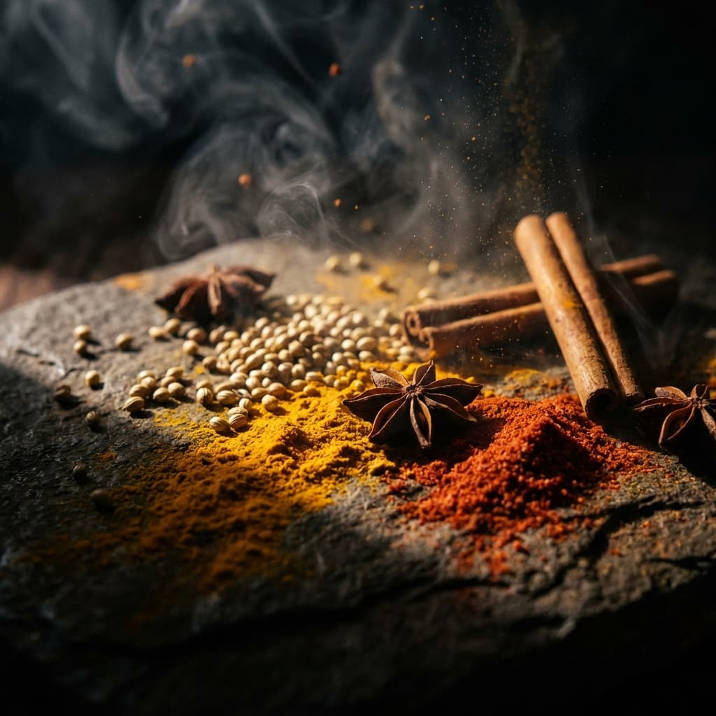 A vibrant assortment of Indian spices